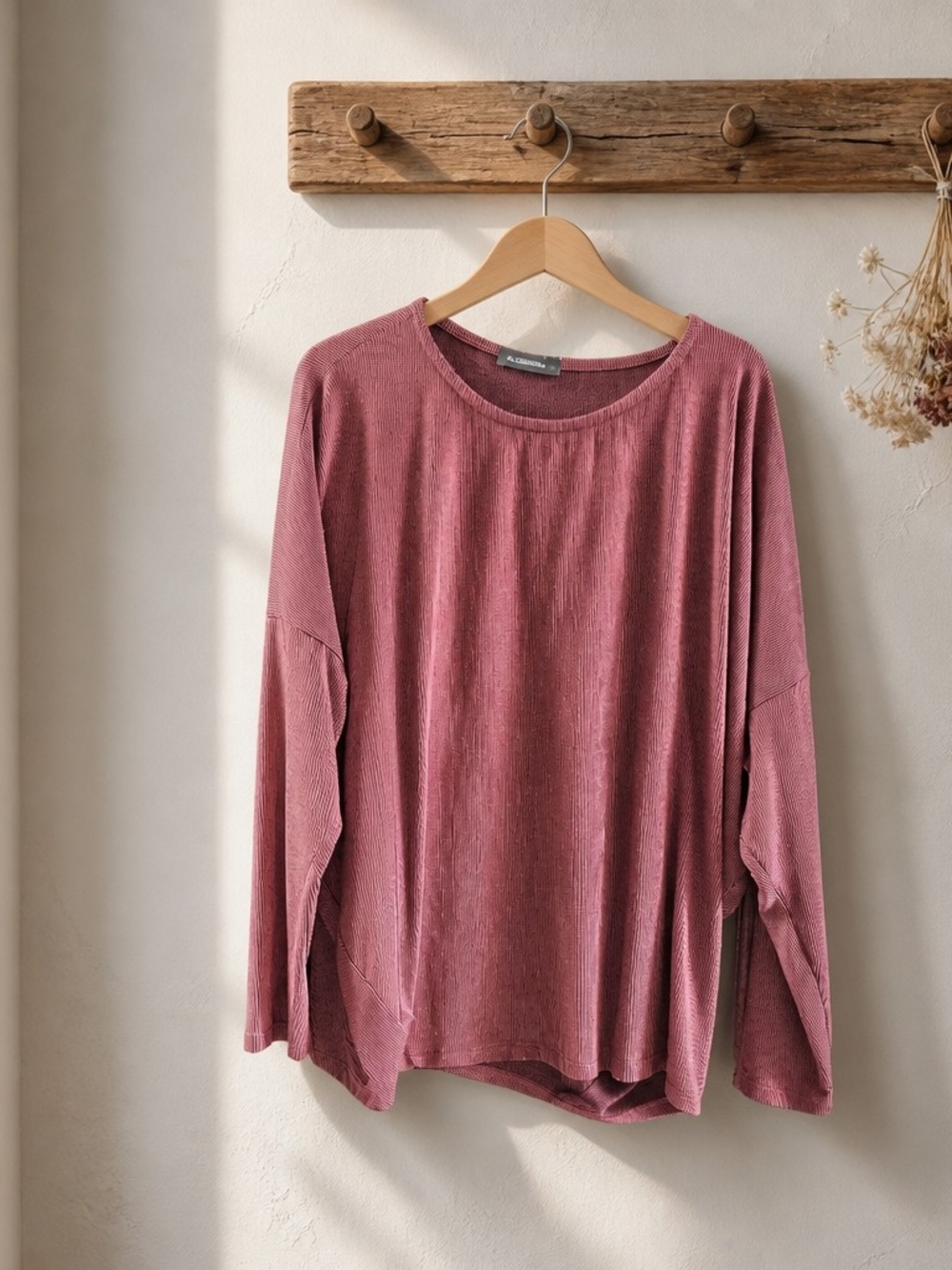 Women’s Relaxed Ribbed Long-Sleeve Tee — Mauve Pink
